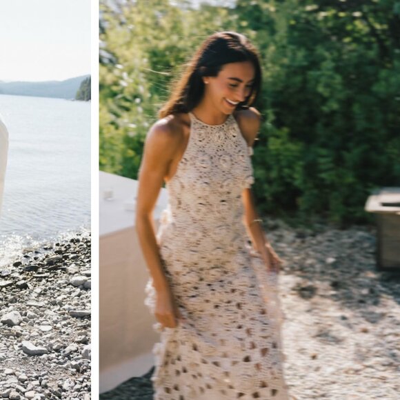 Custom Alejandra Rojas Alonso Crochet Flower Dress in Champagne